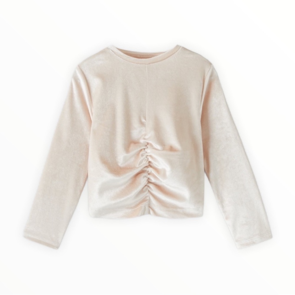 Zara Kids Pale Pink Crushed Velvet Scrunch Front Holiday Shirt